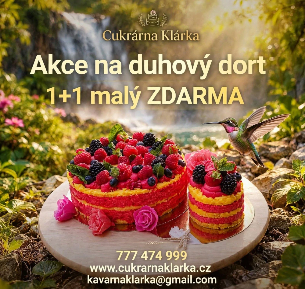Akce duhový dort lepkový bez mléka 1+1 malý ZDARMA